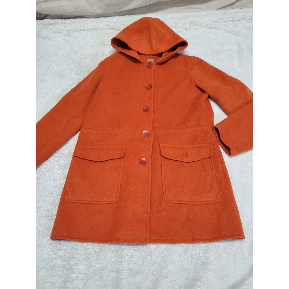 J. Jll Burnt Orange Wool Hoodie Long Jacket Small Classic Bohemian Boho Capsule